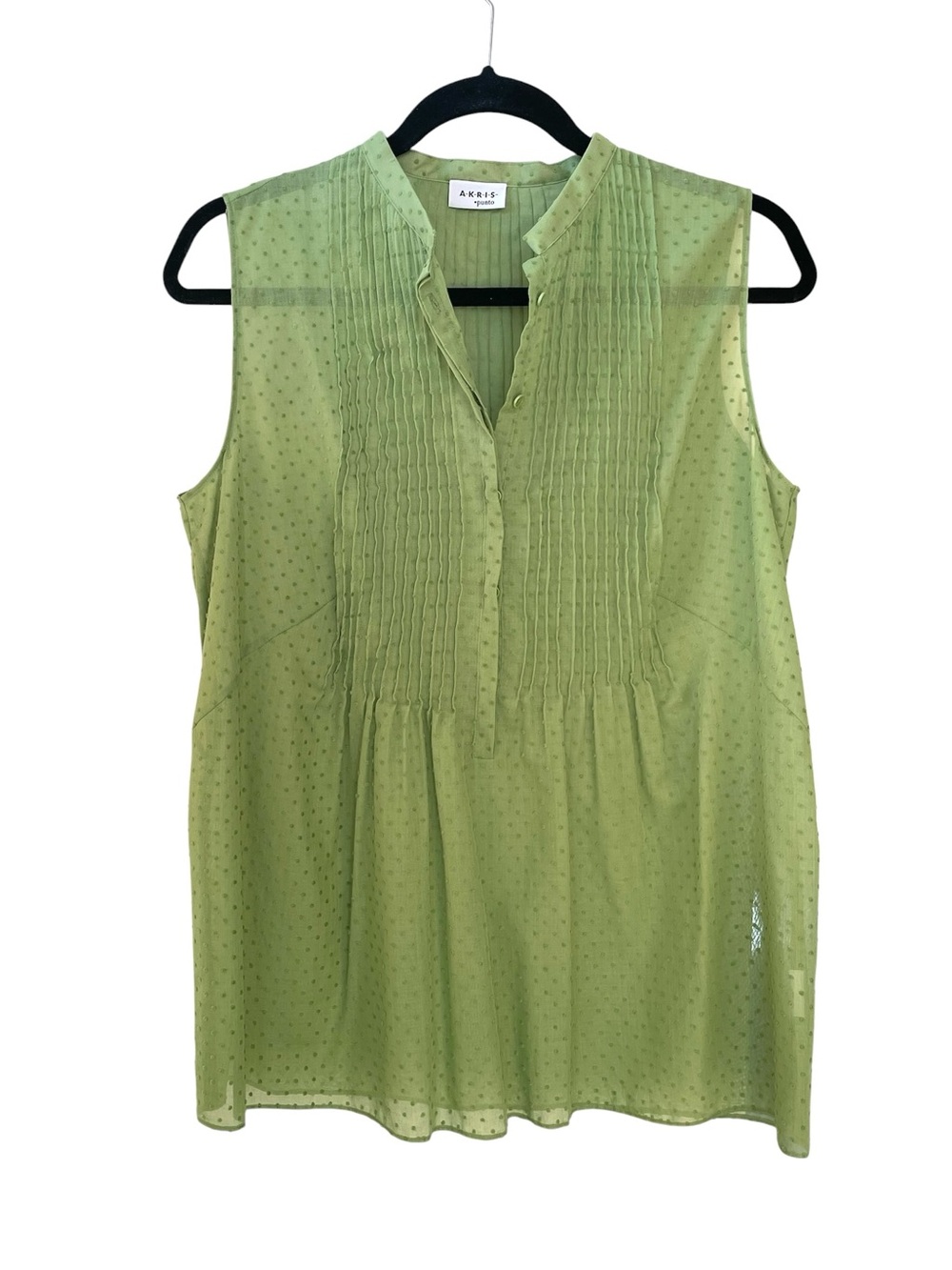 Akris Punto Swiss Dot Pintuck Sleeveless Blouse Green 12